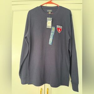 Ralph Lauren Polo Men's Dark Blue Tee Henley waffle‎ big pony embroidered crest